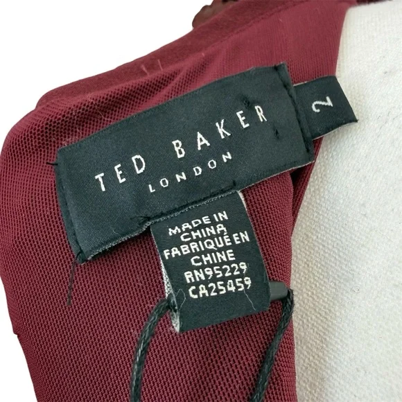 NWT TED BAKER $495 Emmalee Burgundy Sequin Midi Dress Plunge Neck Glam Party